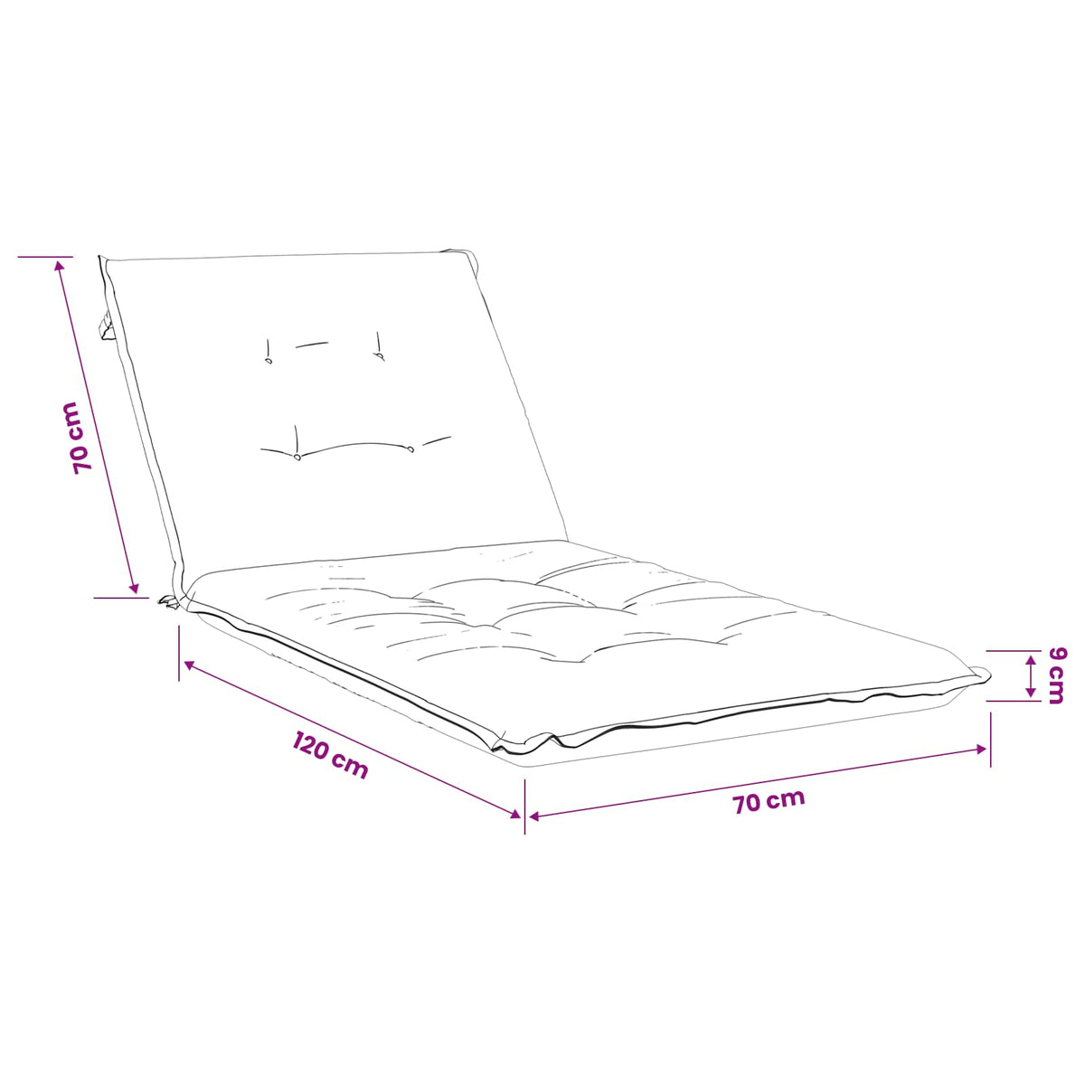 Ligstoel Kussen GEMERT 100% Polyester Antraciet 190 x 70 x 9 cm