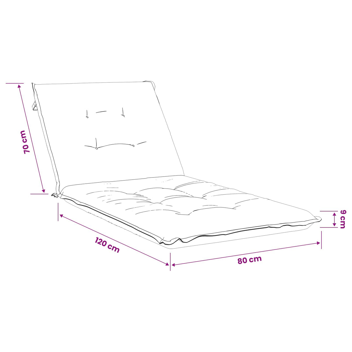 Ligstoel Kussen GEMERT 100% Polyester Zwart 190 x 80 x 9 cm