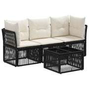 Tuinbankenset poly rattan zwart 4-delig