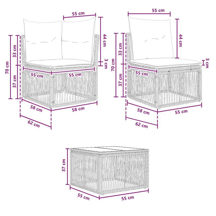 Tuinbankenset 4 pcs Grijs poly rattan