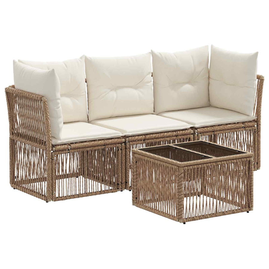 Tuinbankenset 4 pcs Beige poly rattan