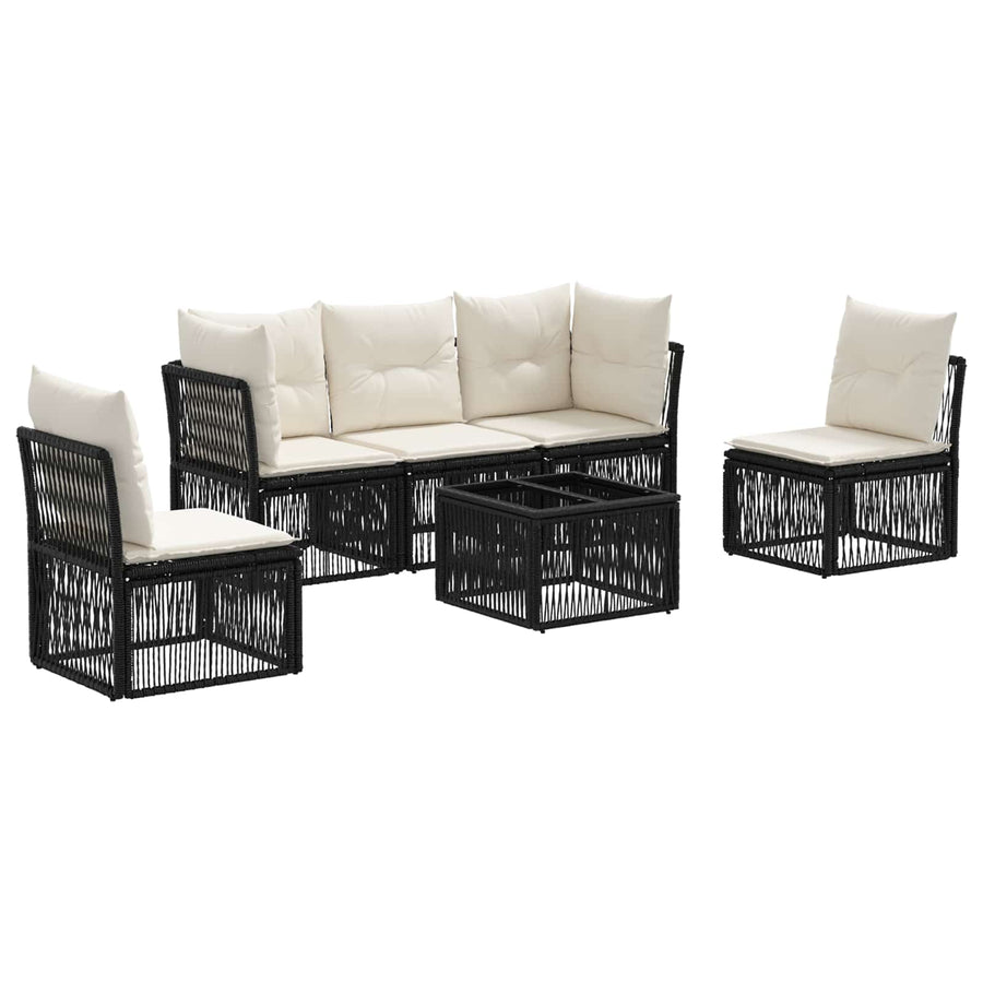 Tuinbankenset 6 pcs Zwart poly rattan