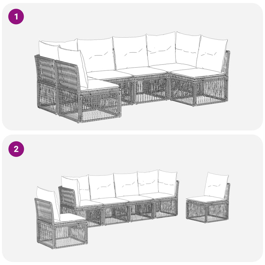 Tuinbankenset 6 pcs Grijs poly rattan