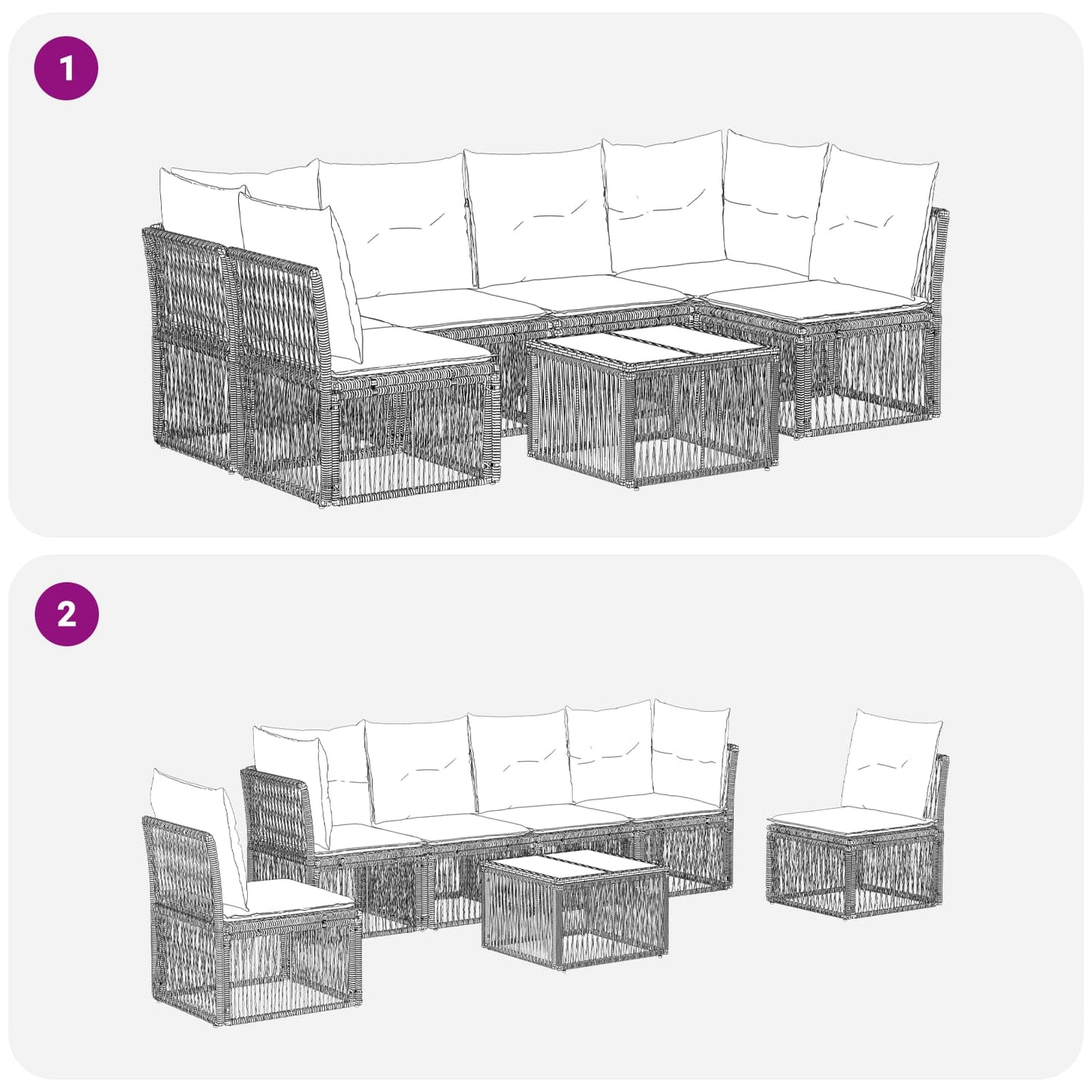 Tuinbankenset 7 pcs Zwart poly rattan