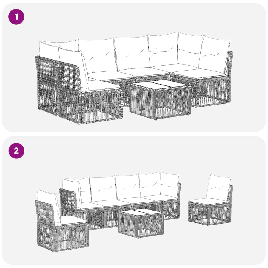 Tuinbankenset 7 pcs Zwart poly rattan