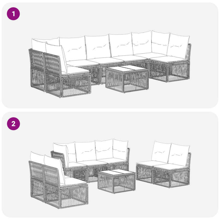 Tuinbankenset 8 pcs Zwart poly rattan
