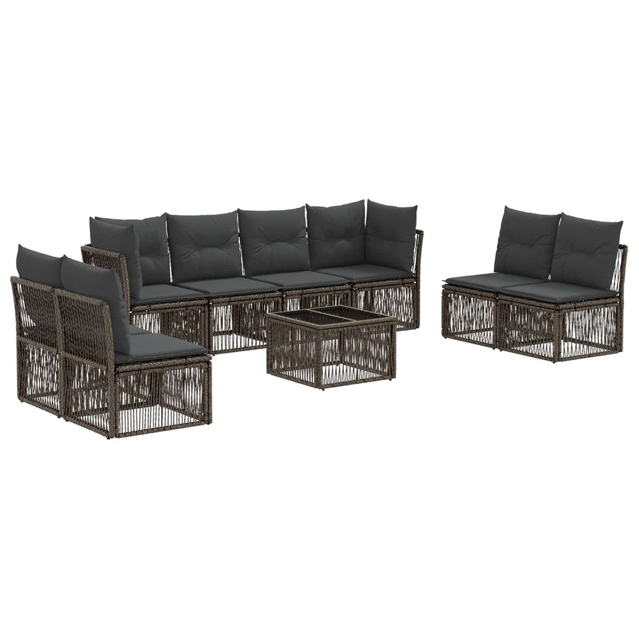Tuinbankenset 9 pcs Grijs poly rattan