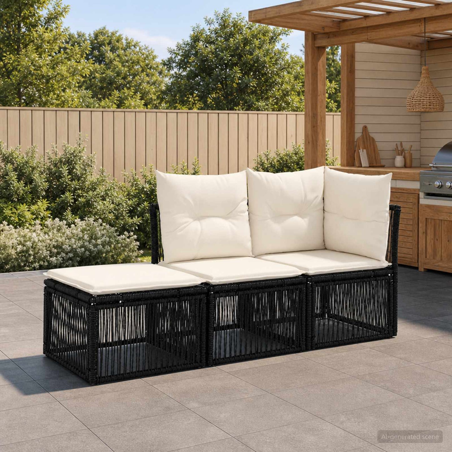 Tuinbankenset 3 st 3-Aantal zitplaatsen Zwart poly rattan