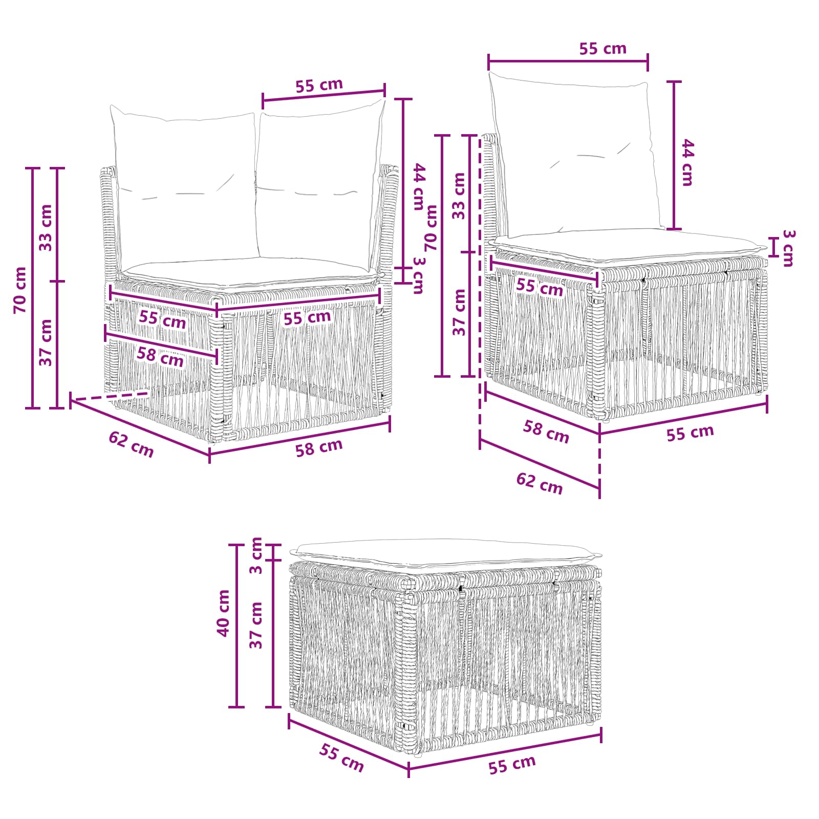 Tuinbankenset 3 st 3-Aantal zitplaatsen Grijs poly rattan