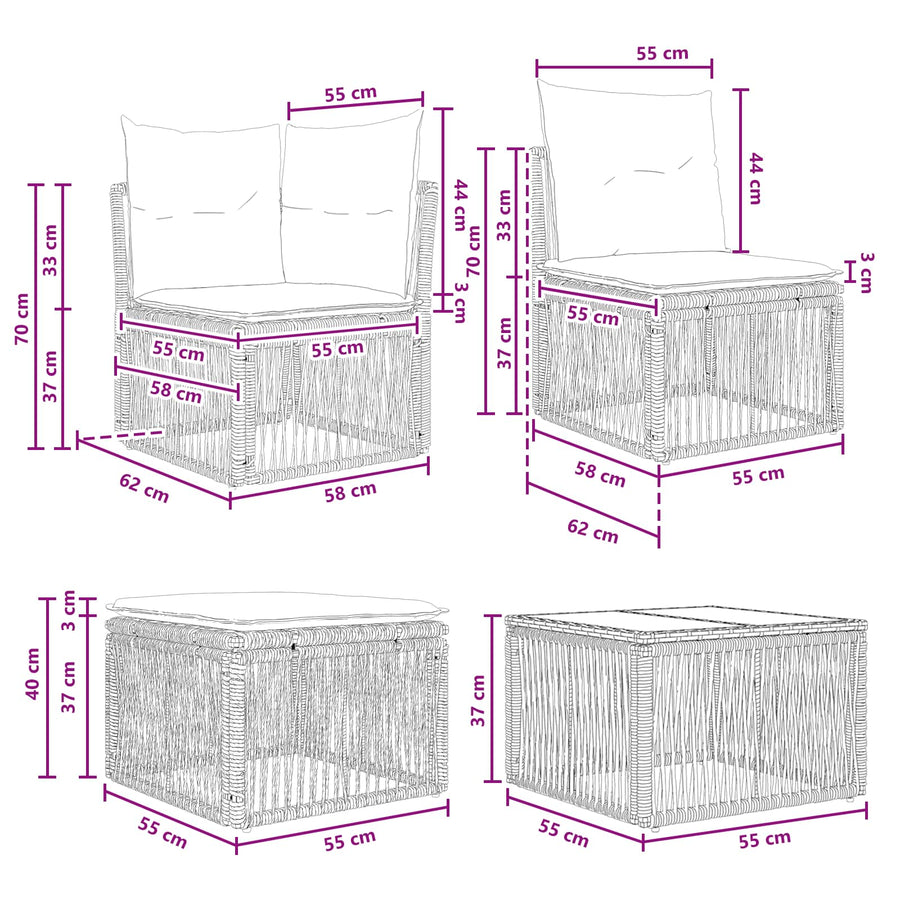 Tuinbankenset 5 pcs Zwart poly rattan