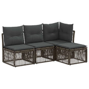 Tuinbankenset 4 personen poly rattan grijs