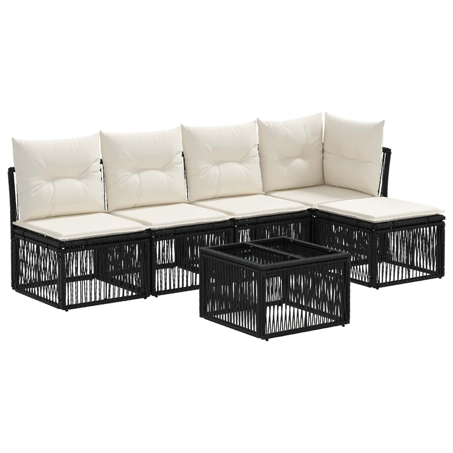 Tuinbankenset 6 pcs Zwart poly rattan