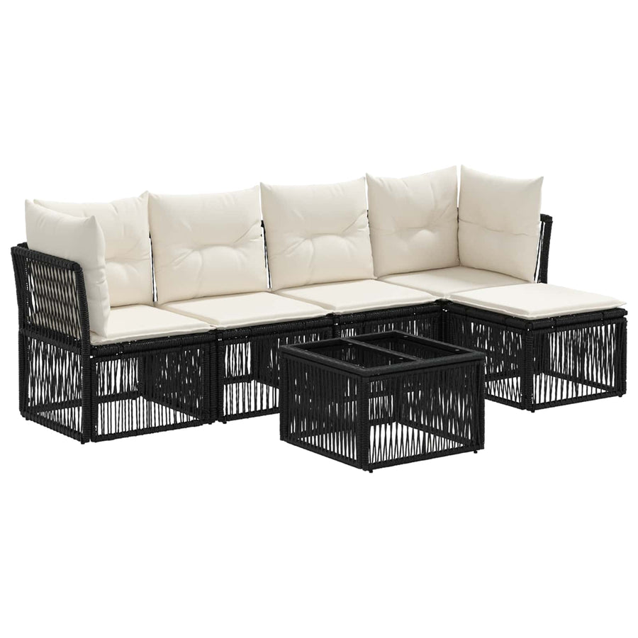 Tuinbankenset 6 pcs Zwart poly rattan