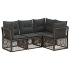 Tuinbankenset 4 personen poly rattan grijs