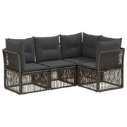 Tuinbankenset 4 personen poly rattan grijs