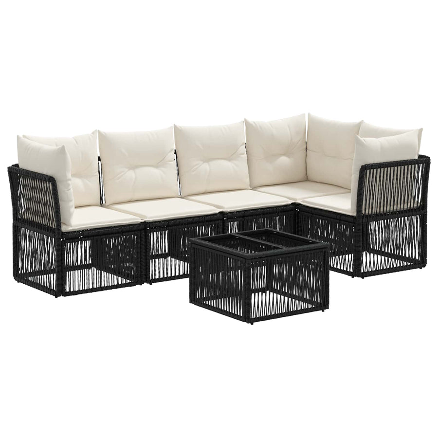 Tuinbankenset 6 pcs Zwart poly rattan