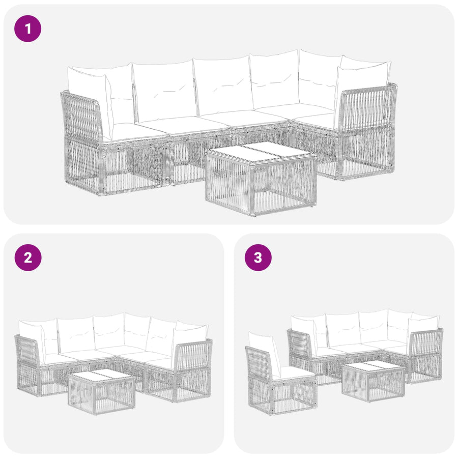 Tuinbankenset 6 pcs Zwart poly rattan