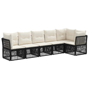 Tuinbankenset poly rattan zwart 6 personen