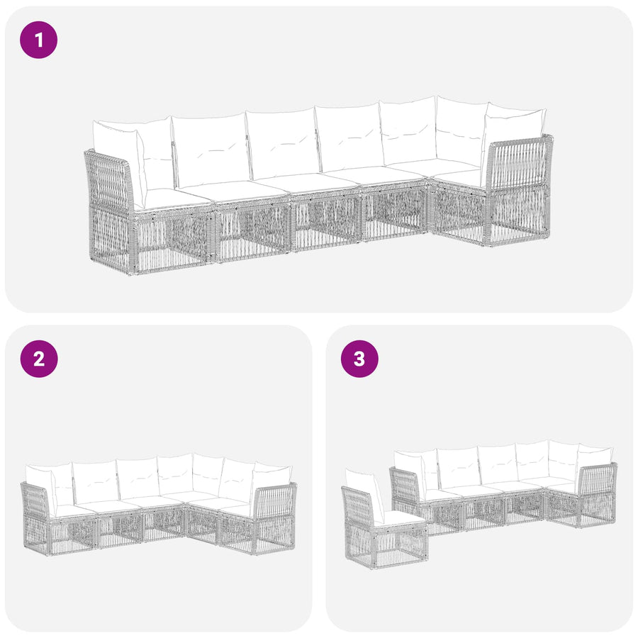 Tuinbankenset 6 pcs Zwart poly rattan