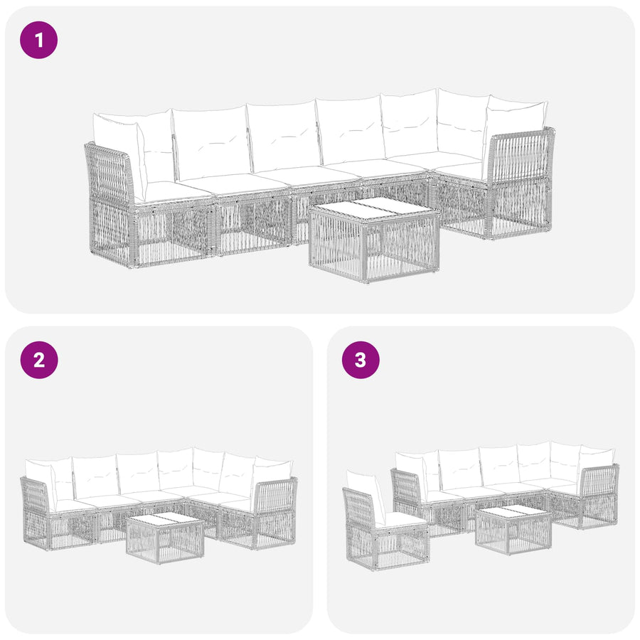 Tuinbankenset 7 pcs Zwart poly rattan