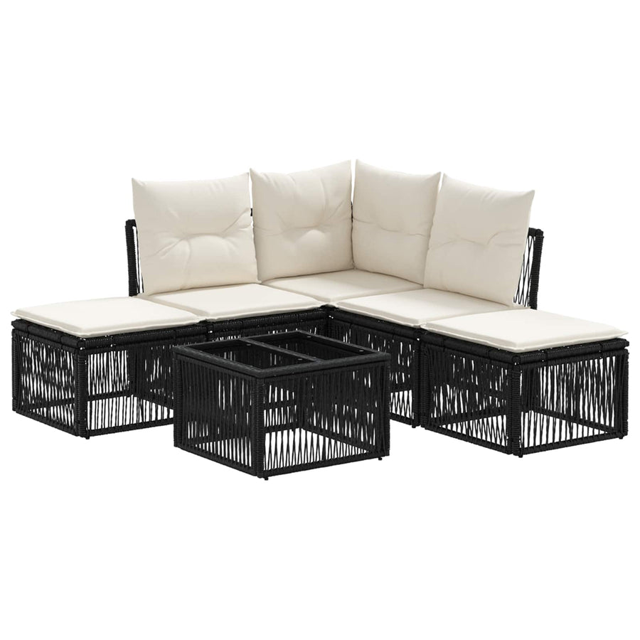 Tuinbankenset 6 pcs Zwart poly rattan