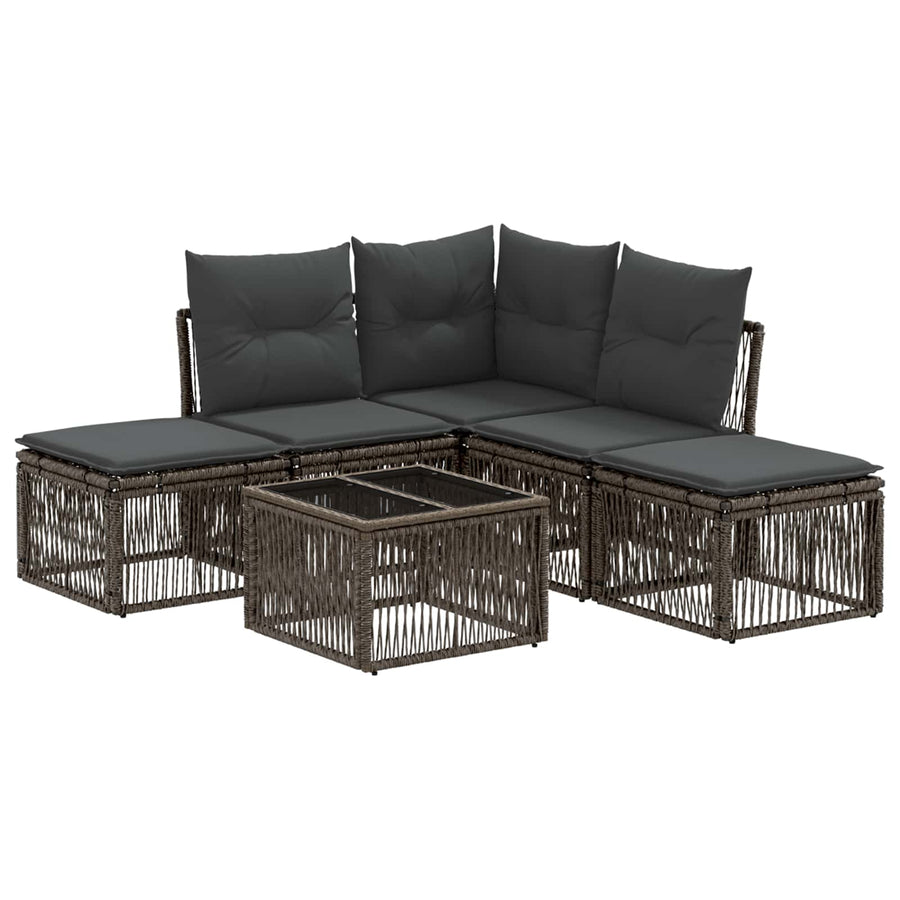 Tuinbankenset 6 pcs Grijs poly rattan