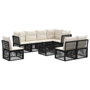 Tuinbankenset poly rattan zwart 9-delig