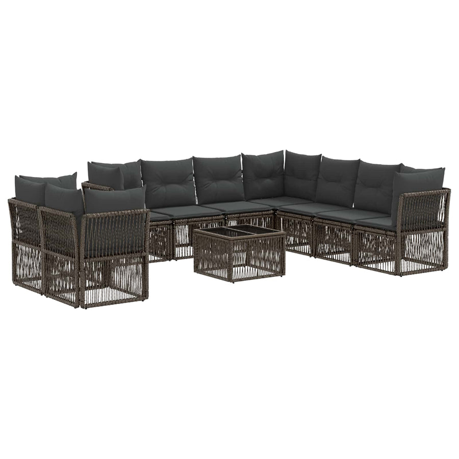 Tuinbankenset 10 pcs Grijs poly rattan