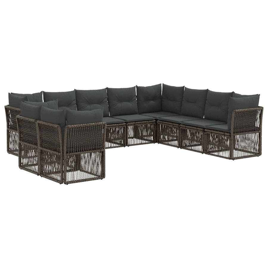 Tuinbankenset 10 pcs Grijs poly rattan