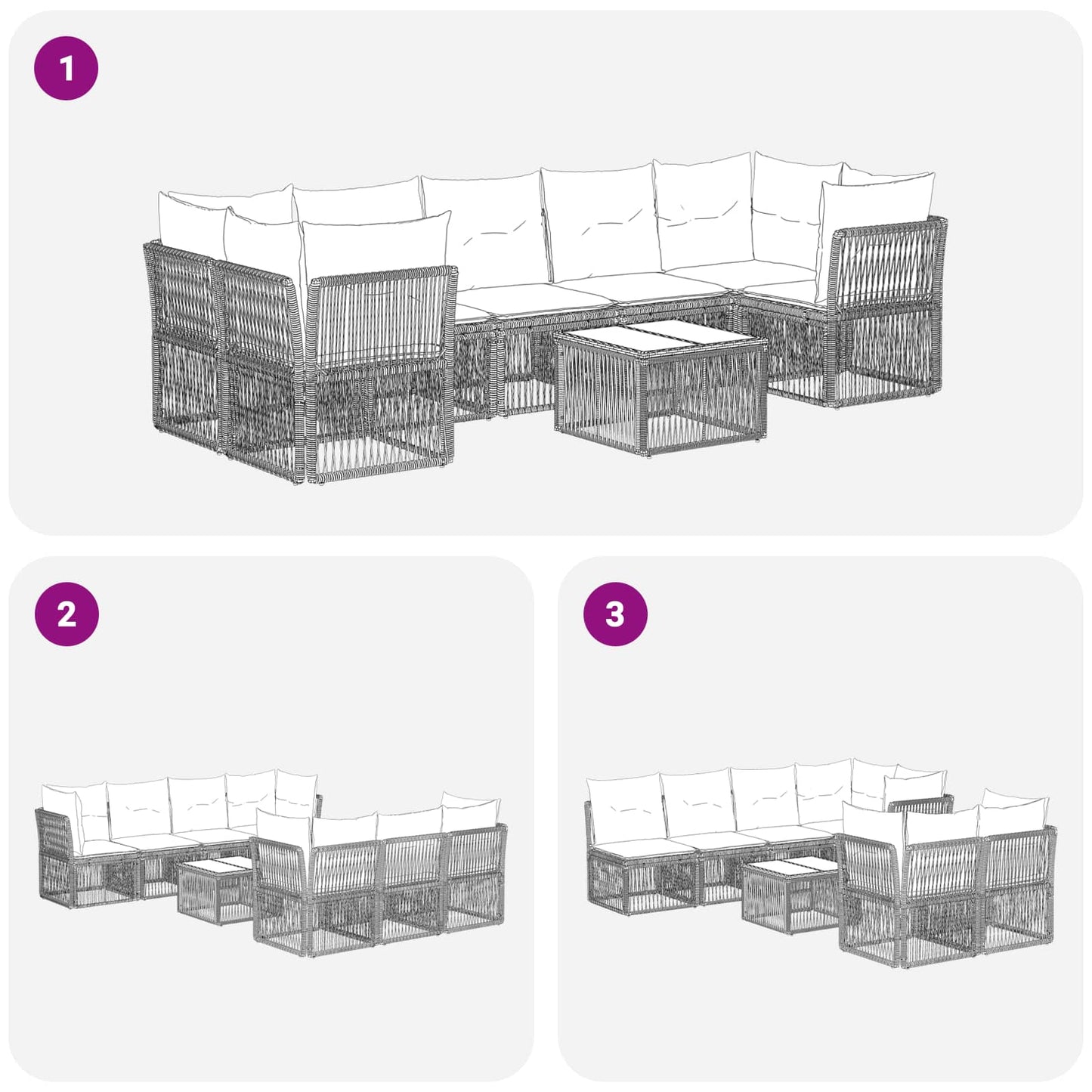 Tuinbankenset 12 pcs Zwart poly rattan