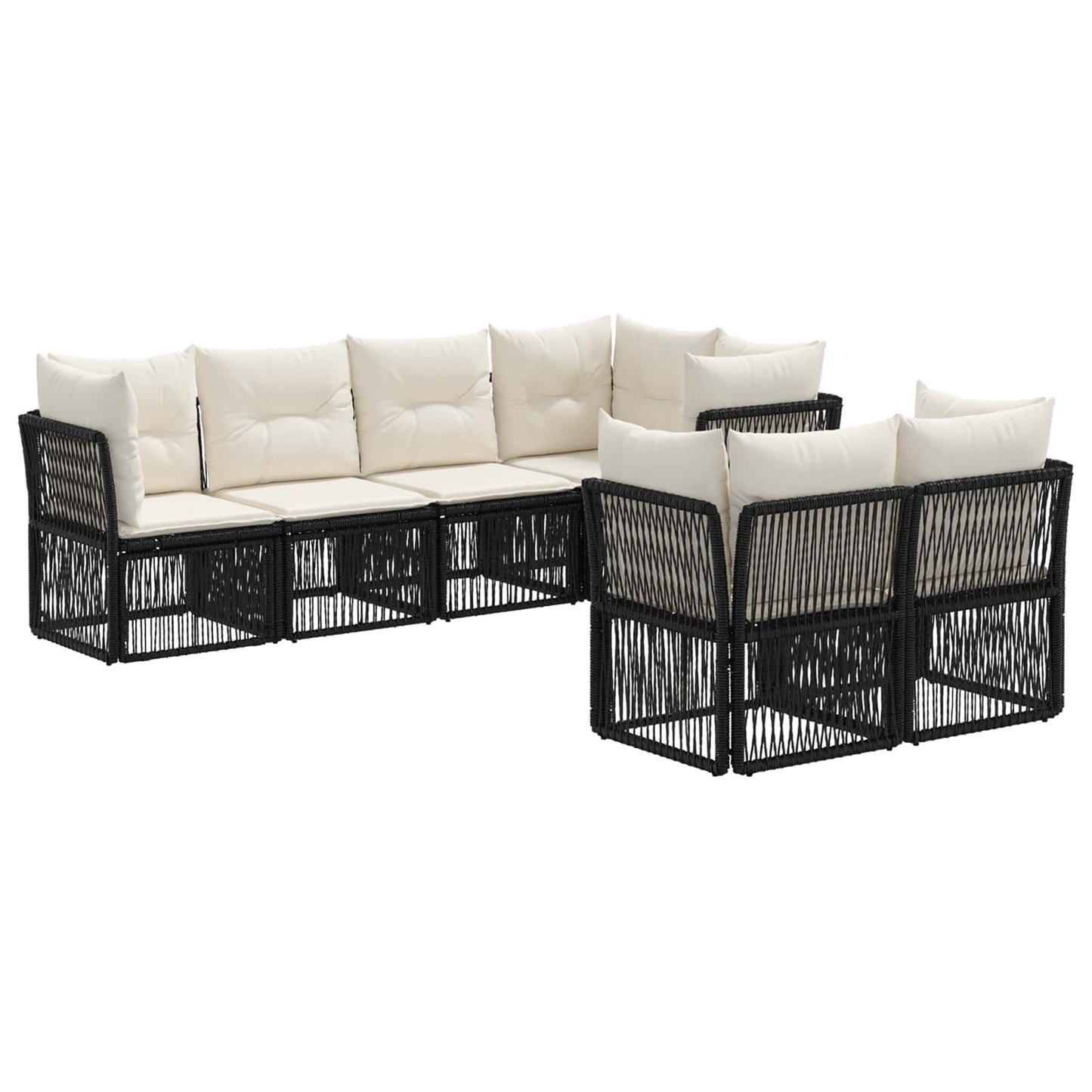 Tuinbankenset 7 st 7-Aantal zitplaatsen Zwart poly rattan
