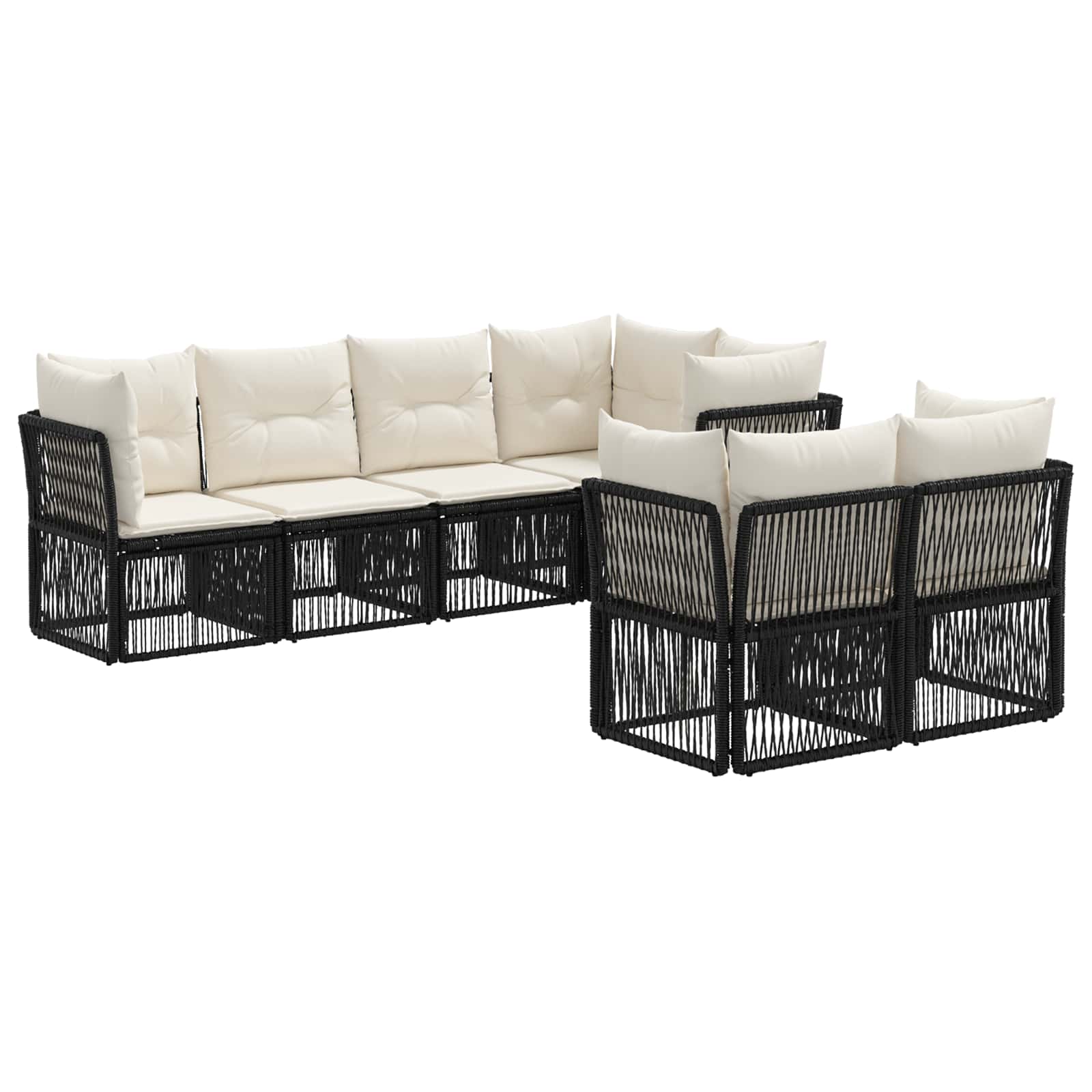 Tuinbankenset 7 st 7-Aantal zitplaatsen Zwart poly rattan