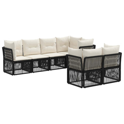 Tuinbankenset 7 st 7-Aantal zitplaatsen Zwart poly rattan