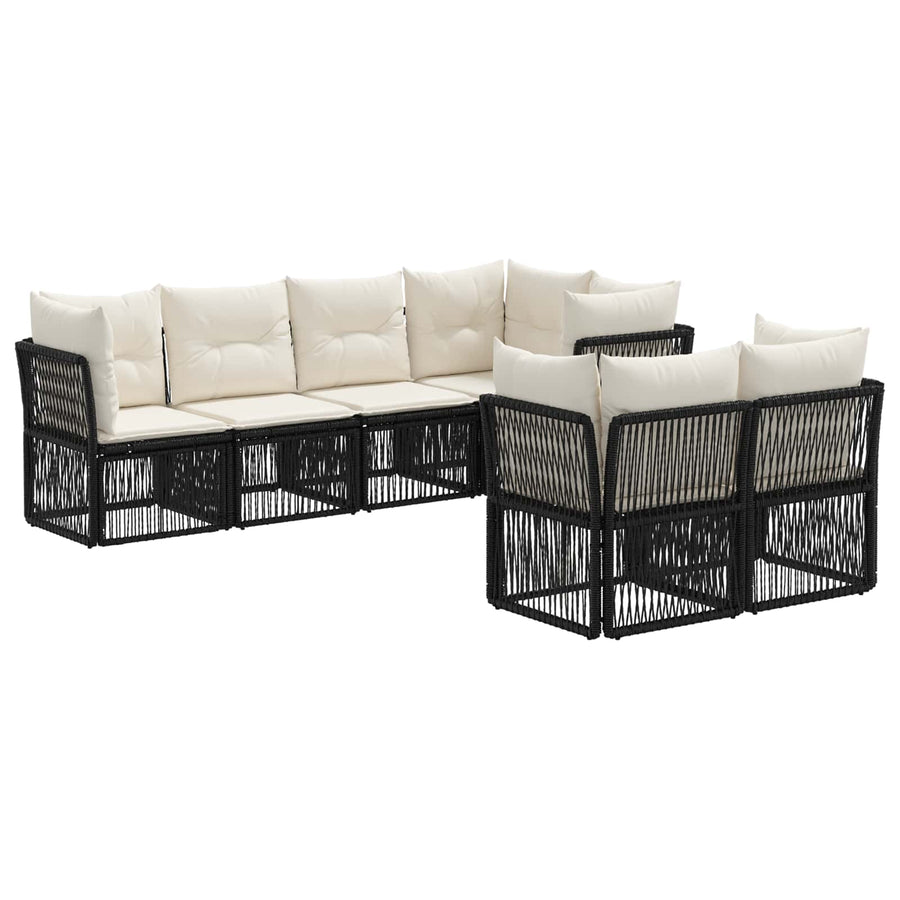 Tuinbankenset 7 st 7-Aantal zitplaatsen Zwart poly rattan