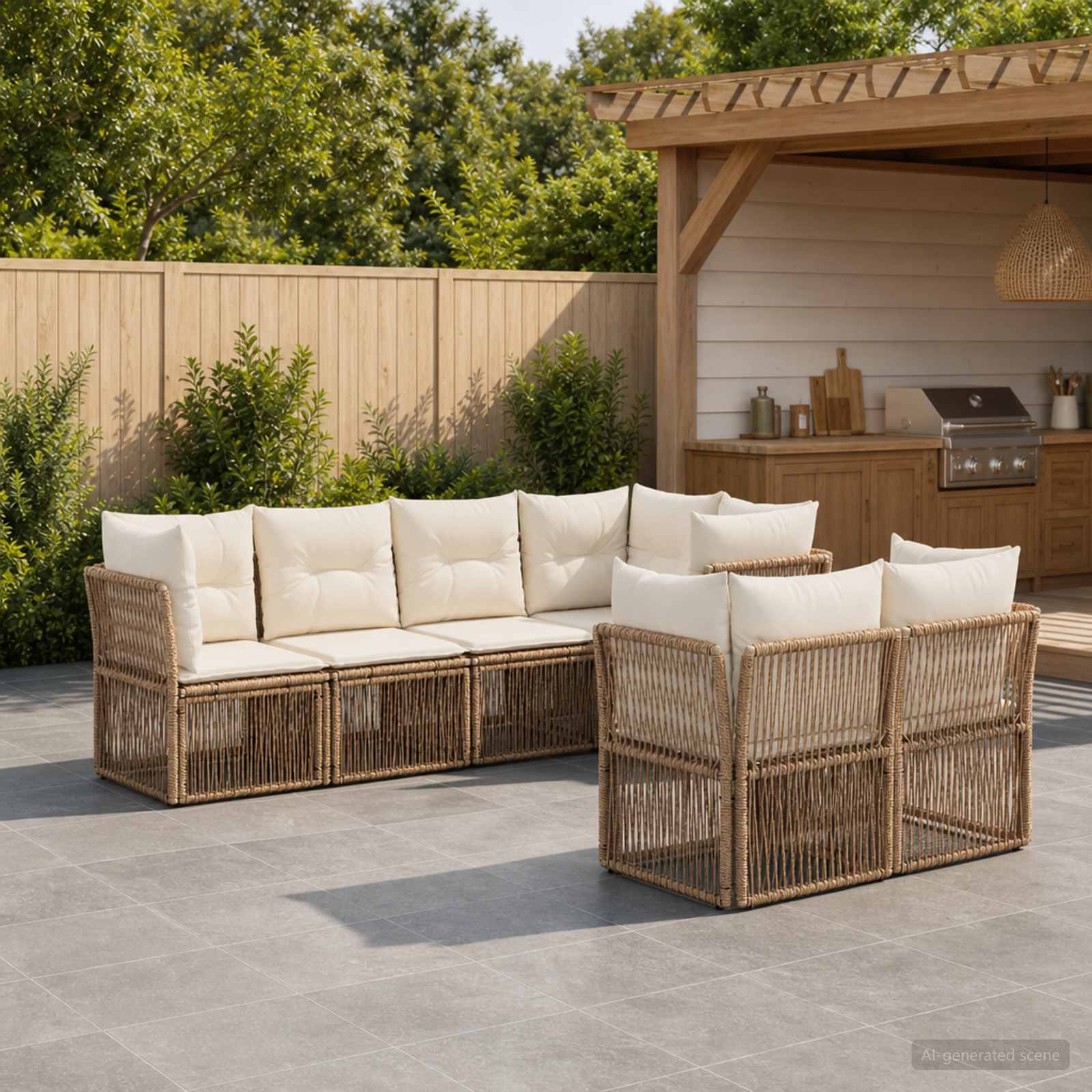 Tuinbankenset 7 st 7-Aantal zitplaatsen Beige poly rattan