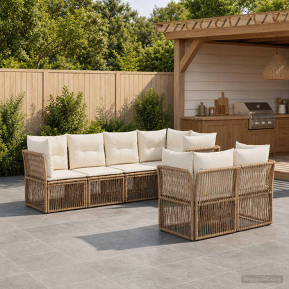 Tuinbankenset 7 st 7-Aantal zitplaatsen Beige poly rattan