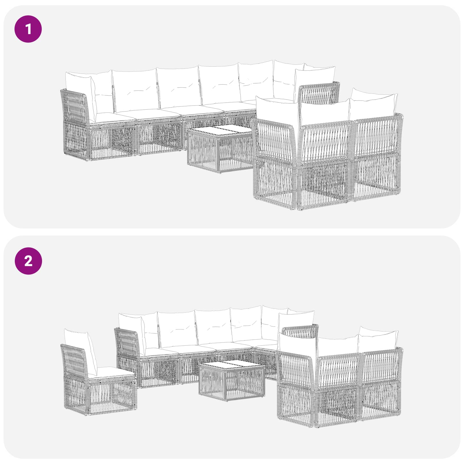 Tuinbankenset 9 pcs Grijs poly rattan