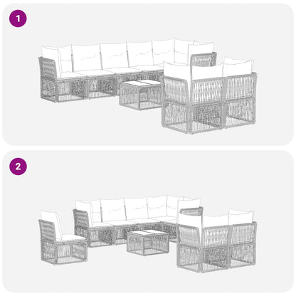 Tuinbankenset 9 pcs Grijs poly rattan