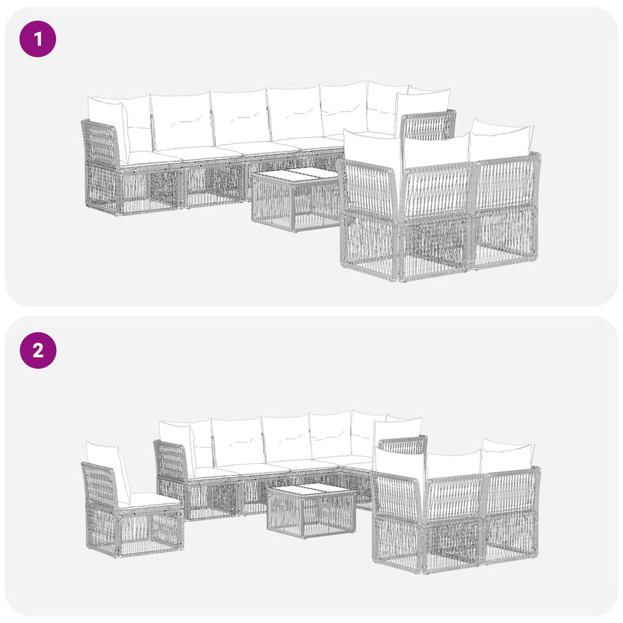 Tuinbankenset 9 pcs Grijs poly rattan