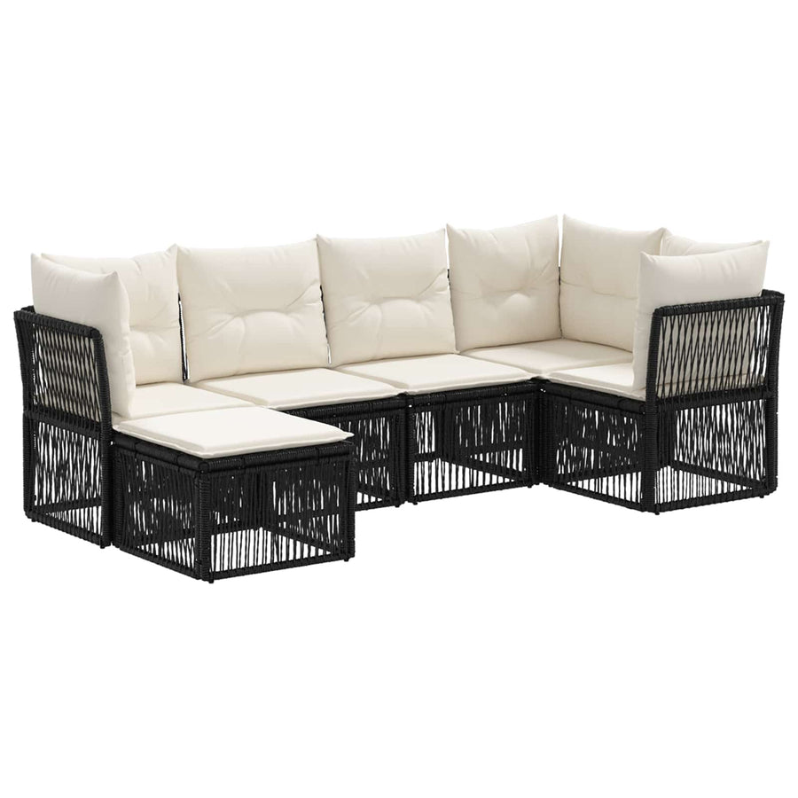 Tuinbankenset 6 pcs Zwart poly rattan