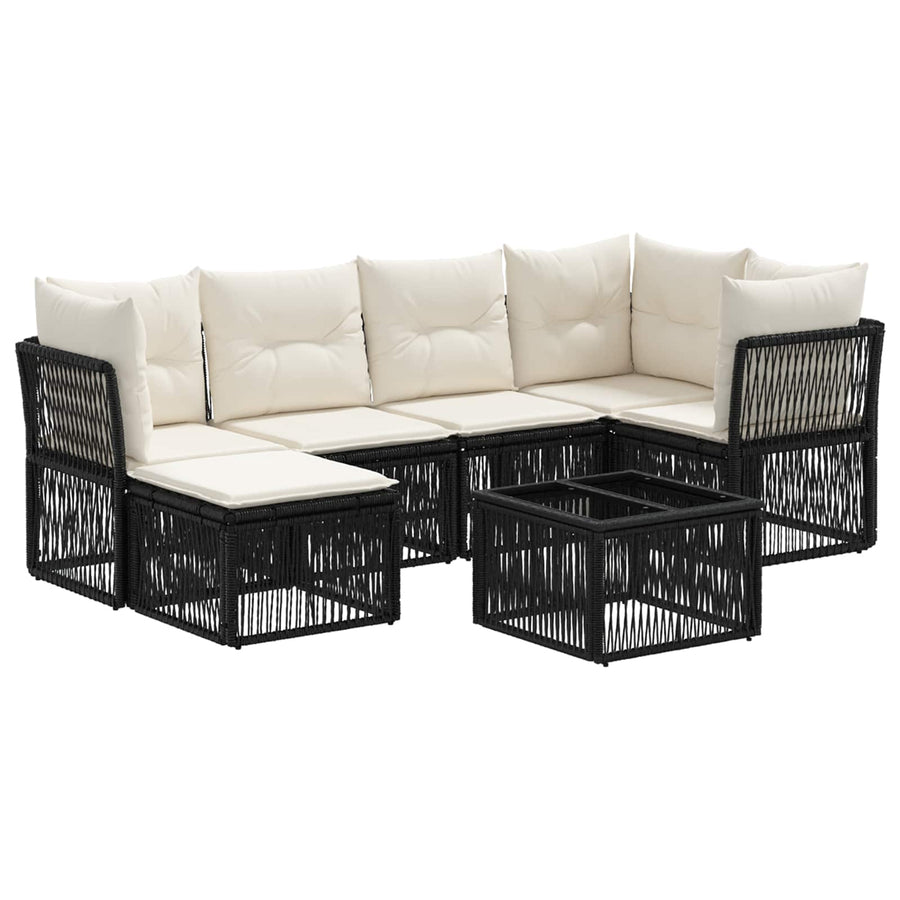 Tuinbankenset 7 pcs Zwart poly rattan