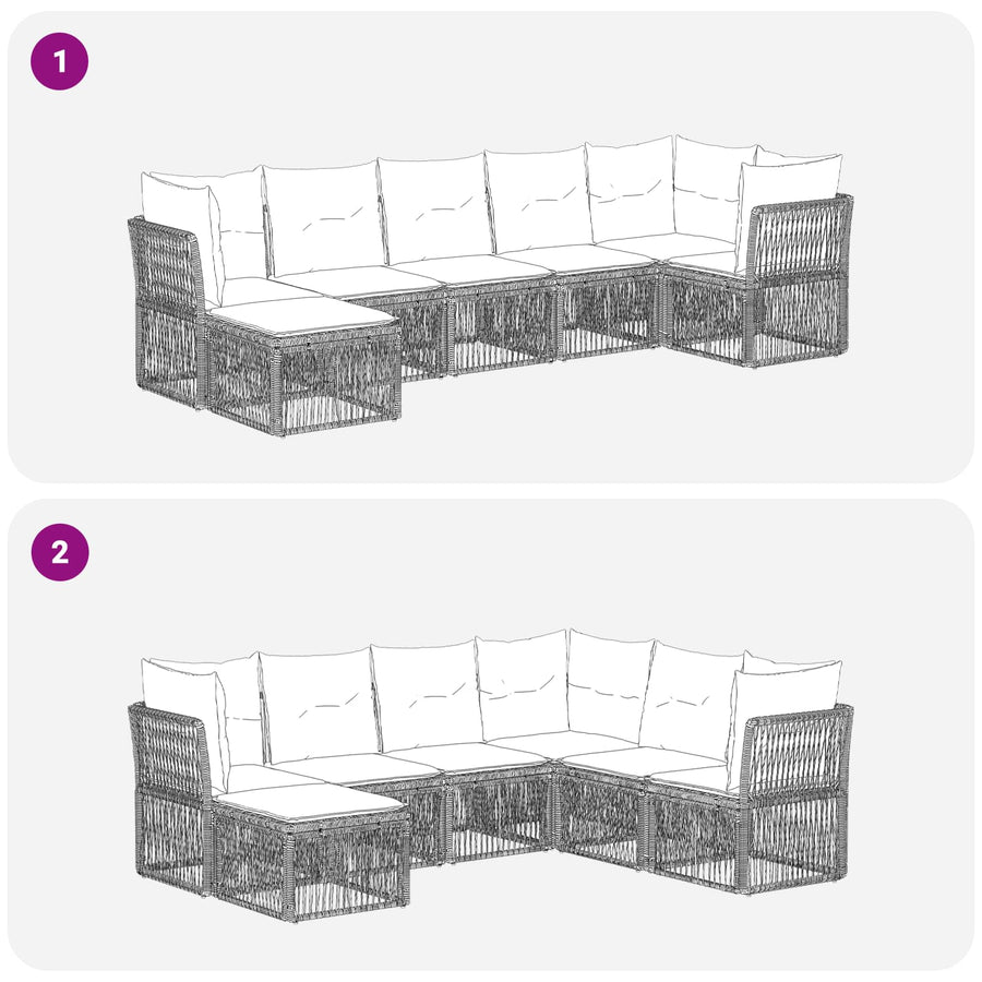 Tuinbankenset 7 pcs Zwart poly rattan