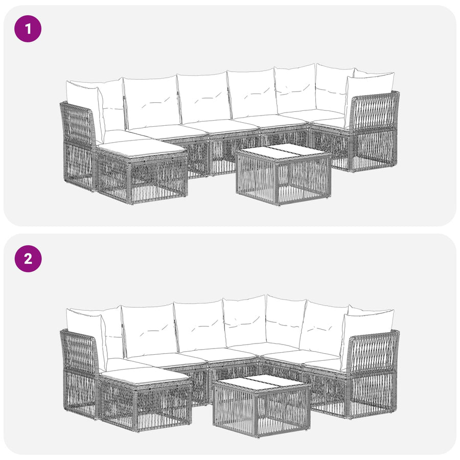 Tuinbankenset 8 pcs Zwart poly rattan
