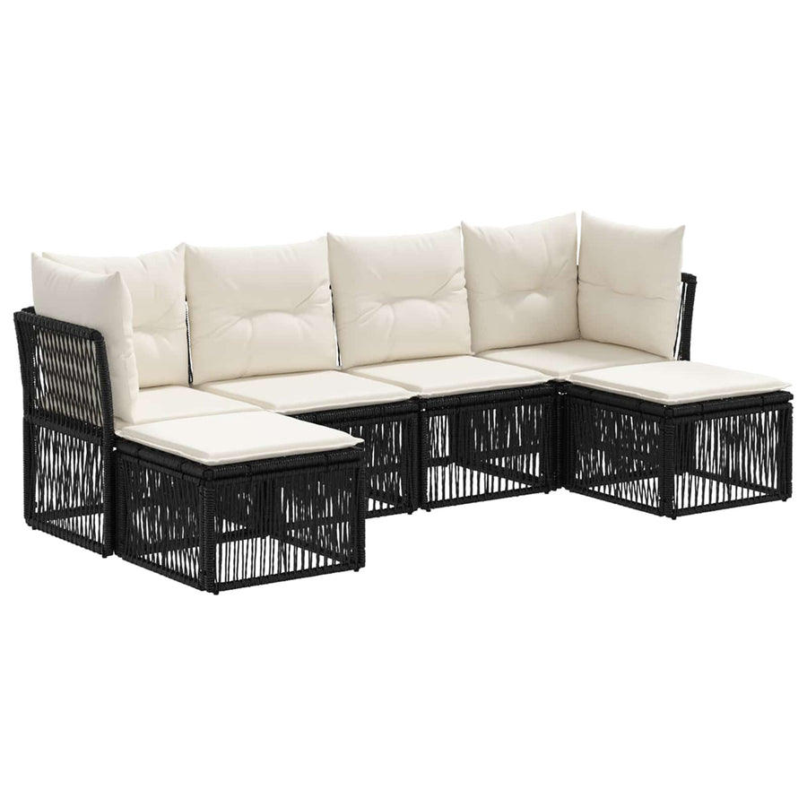 Tuinbankenset 6 pcs Zwart poly rattan