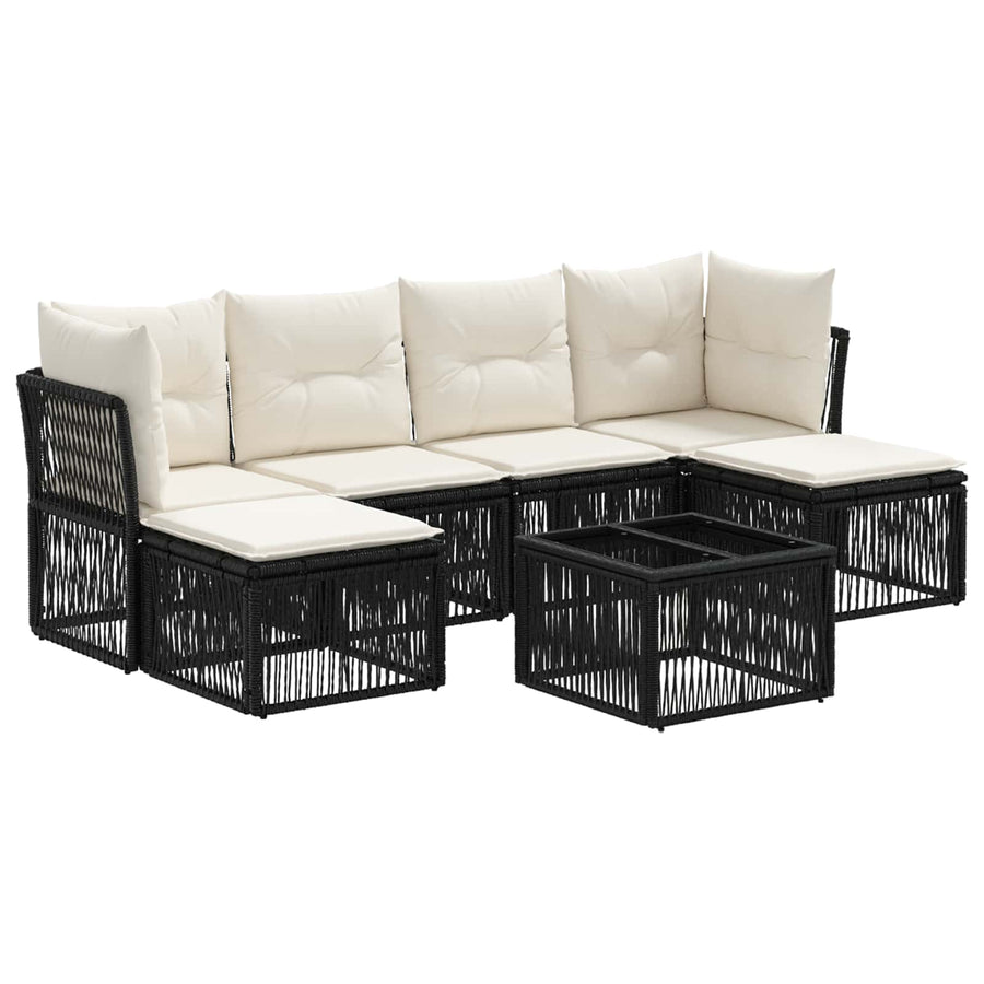 Tuinbankenset 7 pcs Zwart poly rattan