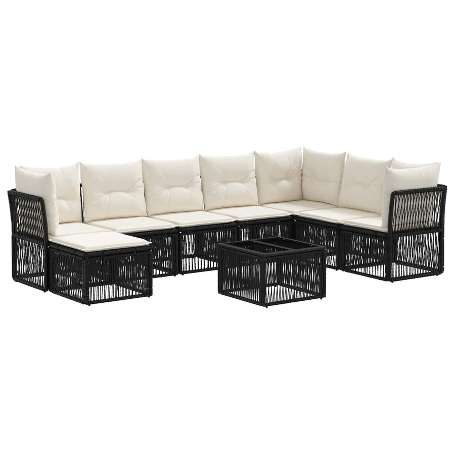 Tuinbankenset 9 pcs Zwart poly rattan