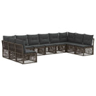 Tuinbankenset 10 personen poly rattan grijs