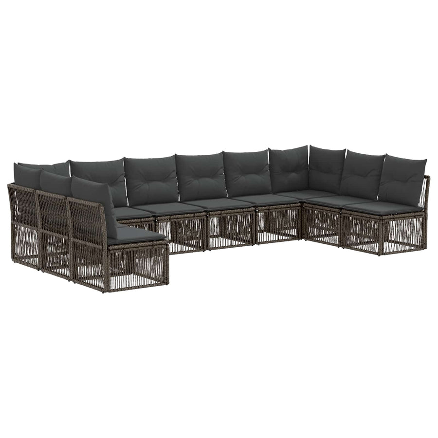 Tuinbankenset 10 pcs Grijs poly rattan
