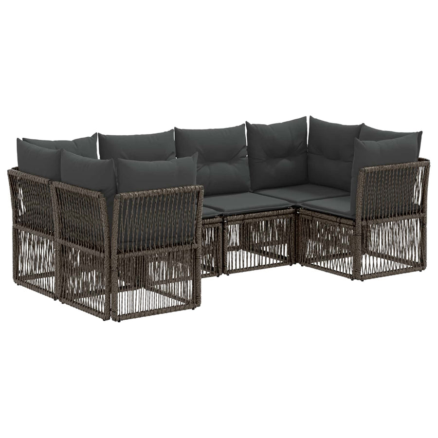 Tuinbankenset 6 st 6-Aantal zitplaatsen Grijs poly rattan