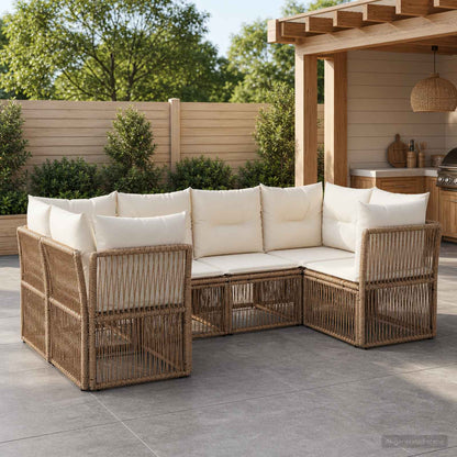 Tuinbankenset 6 st 6-Aantal zitplaatsen Beige poly rattan
